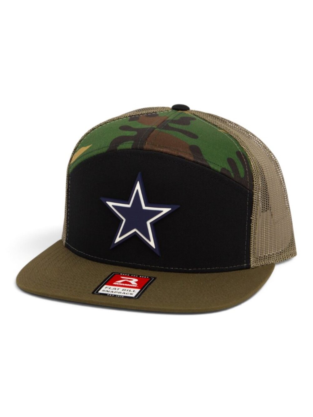 Dallas Cowboys 3D Snapback Seven-Panel Flat Bill Trucker Hat- Black/ Camo/ Loden